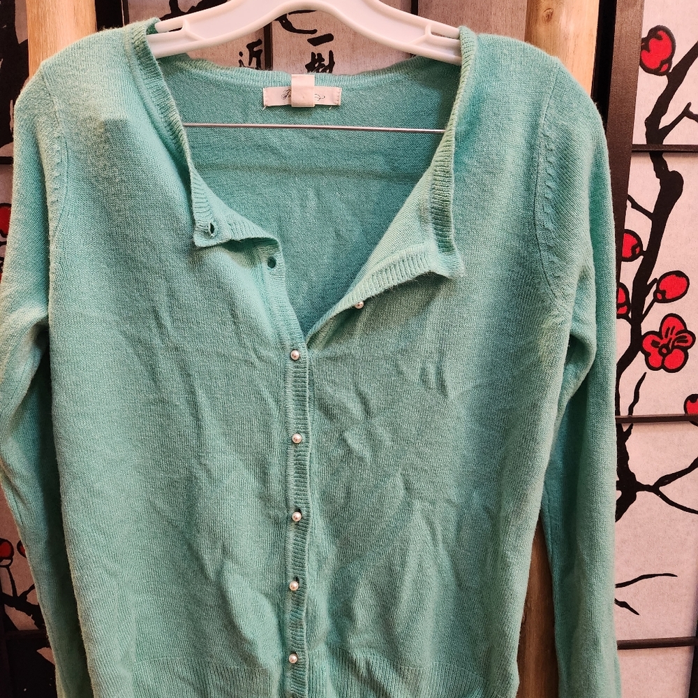 Teal Mint pearl cardigan forever 21